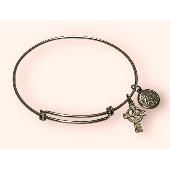 Cross & ROC Christian Medal Charm Sterling 925 Silver Bracelet 7 to 9 in - GIFT - Picture 2 of 5